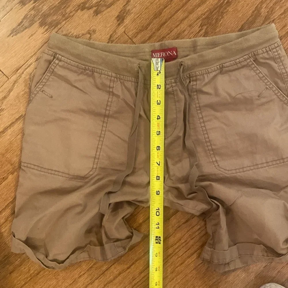 Merona size small tan shorts with pockets in the front, tie at waste